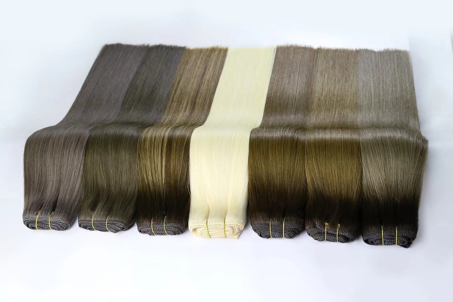 High Quality Thin Straight Flat Hair Weft Extensions Blonde Remi Double Wefted Machine Human Hair Weft