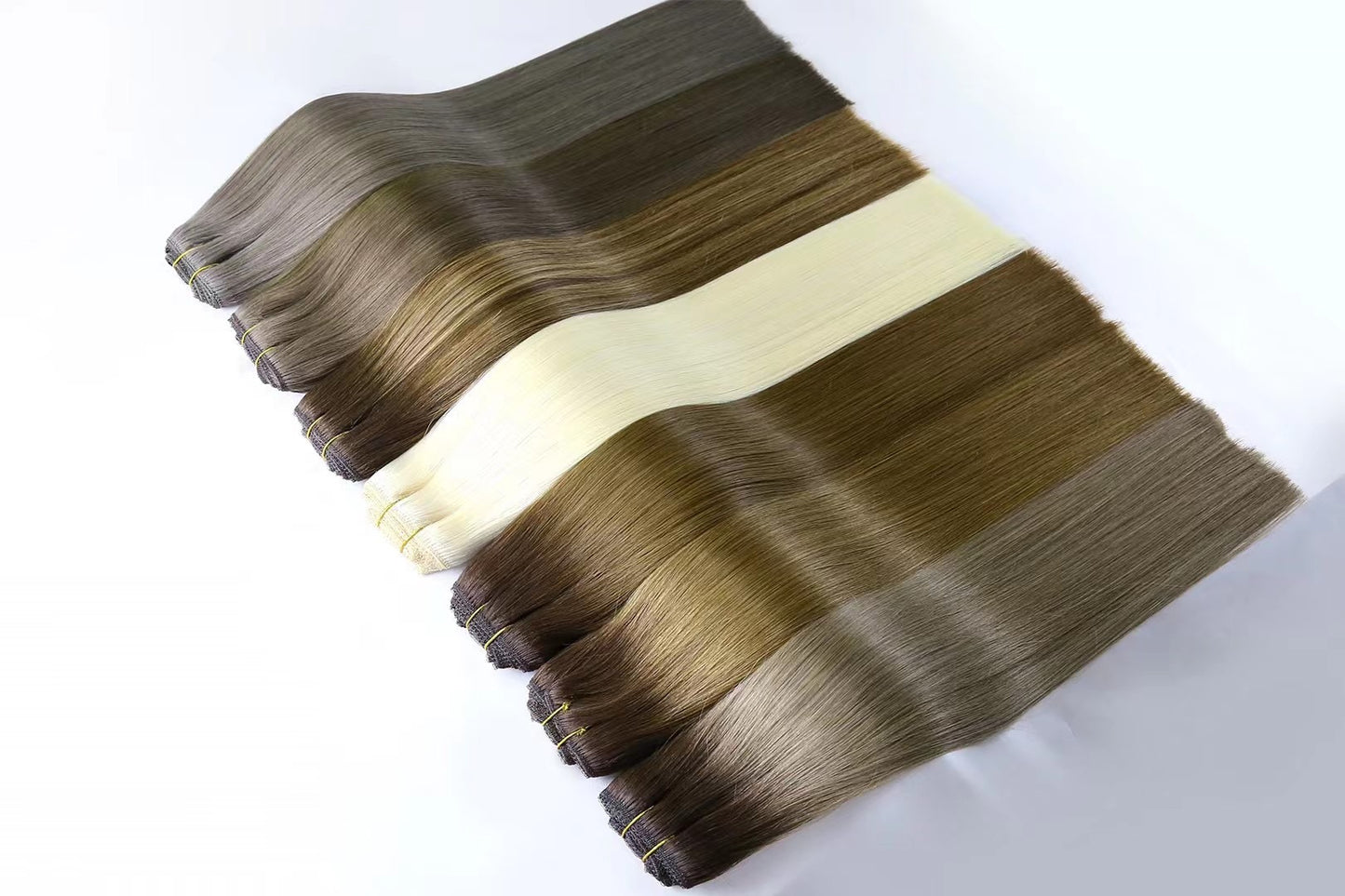 High Quality Thin Straight Flat Hair Weft Extensions Blonde Remi Double Wefted Machine Human Hair Weft